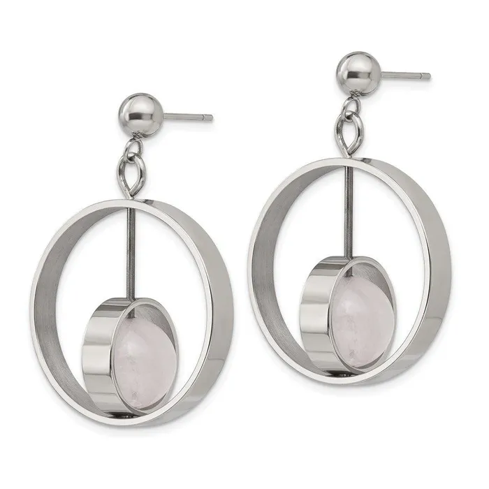 Earrings Chisel Stainless Steel Polished with Rose Quartz Moveable Post Dangle Earrings Earrings Chisel Stainless Steel Polished with Rose Quartz Moveable Post Dangle Earrings