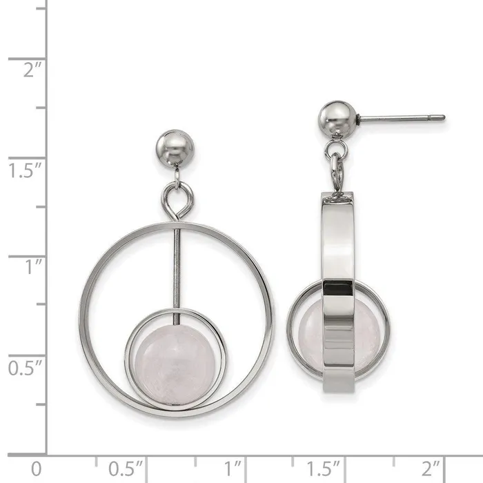 Earrings Chisel Stainless Steel Polished with Rose Quartz Moveable Post Dangle Earrings Earrings Chisel Stainless Steel Polished with Rose Quartz Moveable Post Dangle Earrings