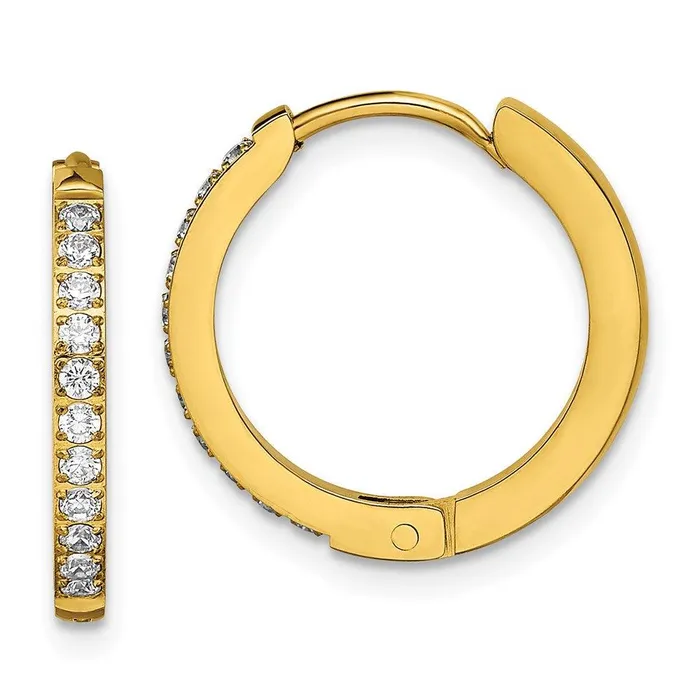 Earrings Chisel Stainless Steel Polished Yellow IP wPreciosa Crystal Hinged Hoop Earrings Earrings Chisel Stainless Steel Polished Yellow IP wPreciosa Crystal Hinged Hoop Earrings