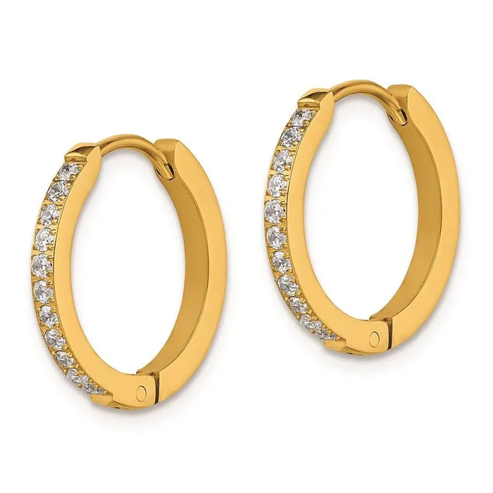 Earrings Chisel Stainless Steel Polished Yellow IP wPreciosa Crystal Hinged Hoop Earrings Earrings Chisel Stainless Steel Polished Yellow IP wPreciosa Crystal Hinged Hoop Earrings