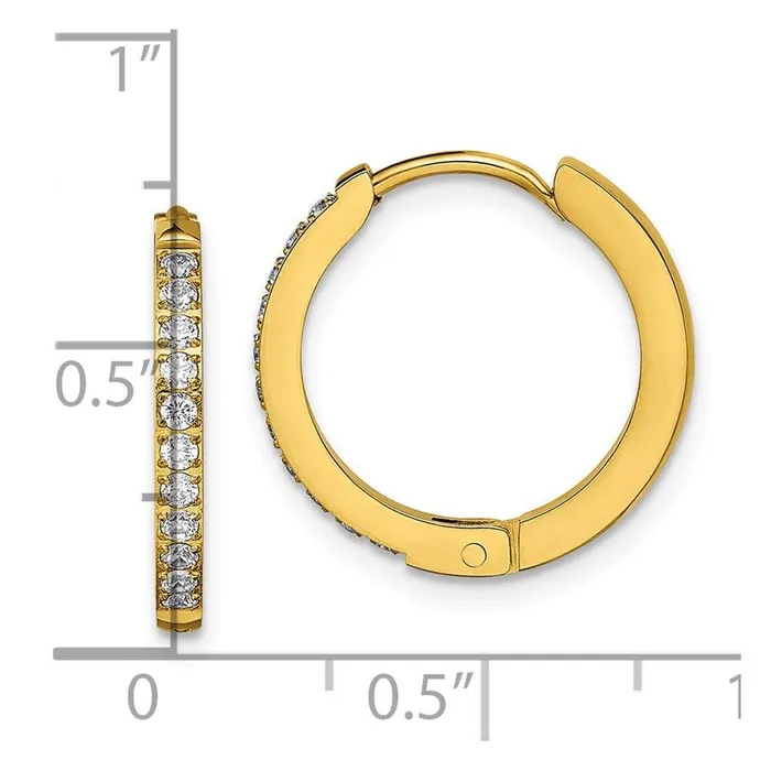 Earrings Chisel Stainless Steel Polished Yellow IP wPreciosa Crystal Hinged Hoop Earrings Earrings Chisel Stainless Steel Polished Yellow IP wPreciosa Crystal Hinged Hoop Earrings