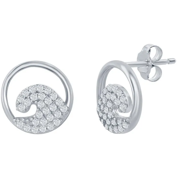 Earrings Classic Classic Womens Earrings Sterling Silver CZ Wave Stud Post Back Closure D7982 Earrings Classic Classic Womens Earrings Sterling Silver CZ Wave Stud Post Back Closure D7982