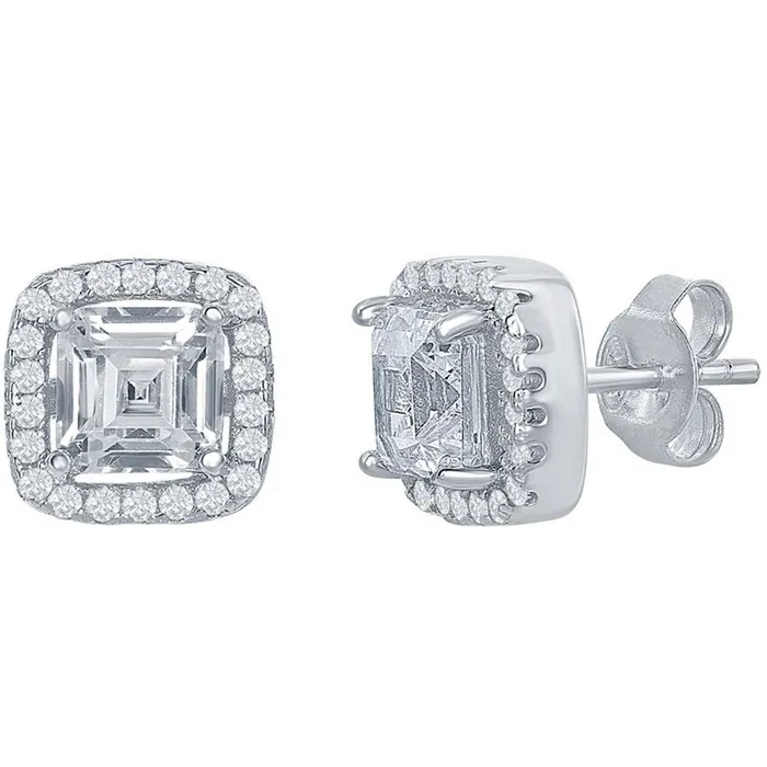 Earrings Classic Classic Womens Earrings Sterling Silver Double Square CZ Post Back Closure D7004 Earrings Classic Classic Womens Earrings Sterling Silver Double Square CZ Post Back Closure D7004