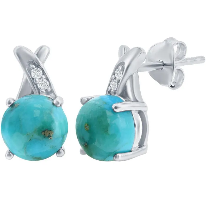 Earrings Classic Classic Womens Earrings Sterling Silver Round Turquoise with White Topaz D8117 Earrings Classic Classic Womens Earrings Sterling Silver Round Turquoise with White Topaz D8117