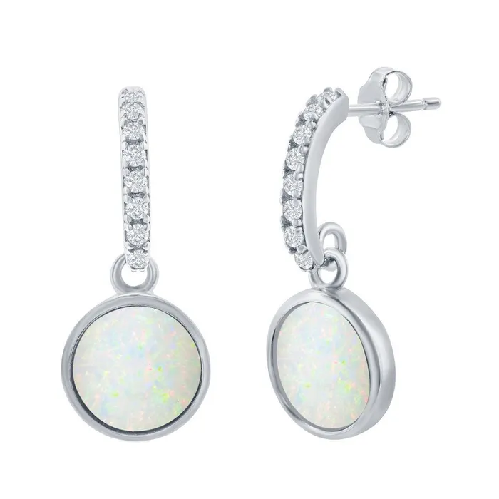 Earrings Classic Opalata Womens Earrings Sterling Silver Round White Opal with CZ Stone D8173 Earrings Classic Opalata Womens Earrings Sterling Silver Round White Opal with CZ Stone D8173