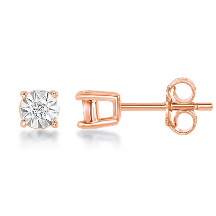 Earrings Classic Sterling Silver 3mm Rose Gold Plated Diamond Stud Earrings