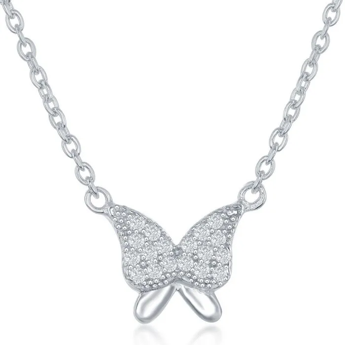 Earrings Classic Sterling Silver CZ Butterfly Necklace and Earrings Set