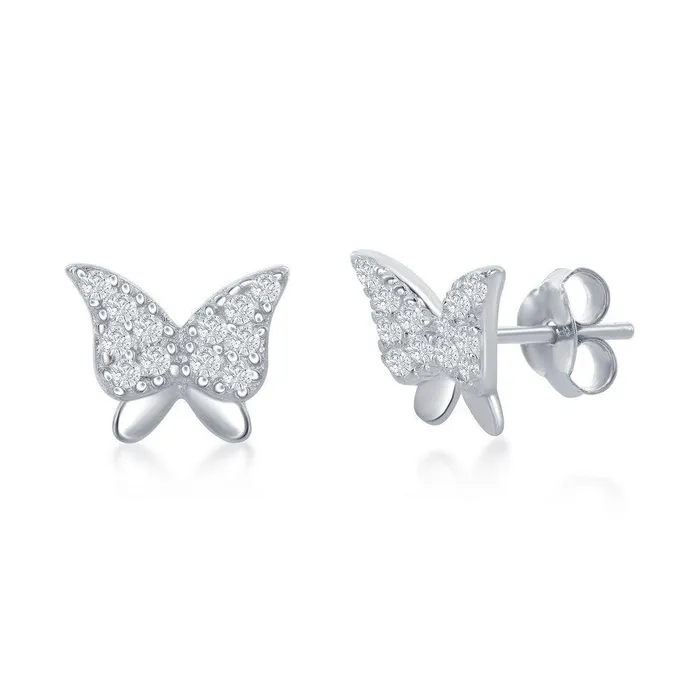 Earrings Classic Sterling Silver CZ Butterfly Necklace and Earrings Set