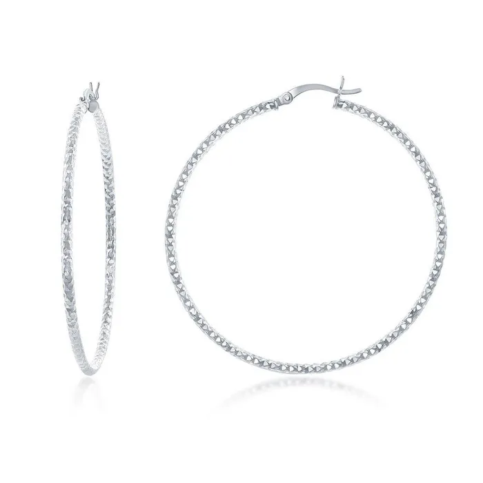 Earrings Classic Sterling Silver Diamond Cut Hoop Earrings 50 mm