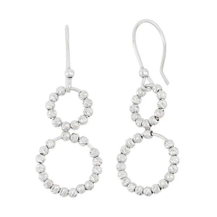 Earrings Classic Sterling Silver Double Open Circle with Beads Earrings