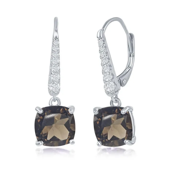 Earrings Classic Sterling Silver Four Prong Smoky Quartz Earrings