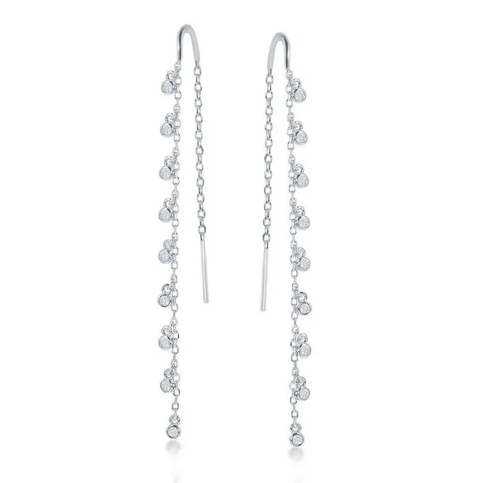 Earrings Classic Sterling Silver Hanging Bezel Set CZ Earrings