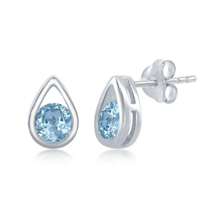 Earrings Classic Sterling Silver Open Pear Shaped Blue Topaz Earrings
