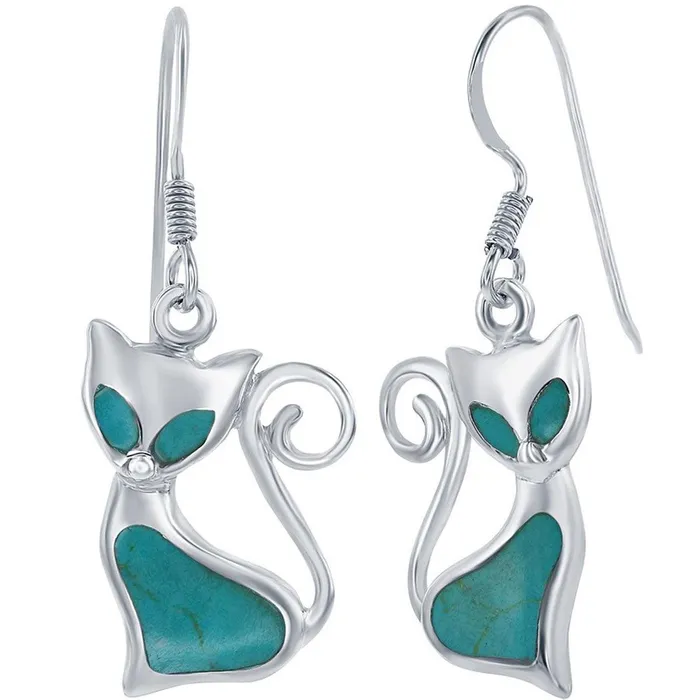 Earrings Classic Womens Earrings Created Turquoise Cat Design French Wire Closure D8035 Classic Earrings Classic Womens Earrings Created Turquoise Cat Design French Wire Closure D8035 Classic