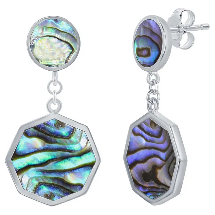 Earrings Classic Womens Earrings Sterling Silver Abalone Round and Hexagon D7810 Classic Earrings Classic Womens Earrings Sterling Silver Abalone Round and Hexagon D7810 Classic