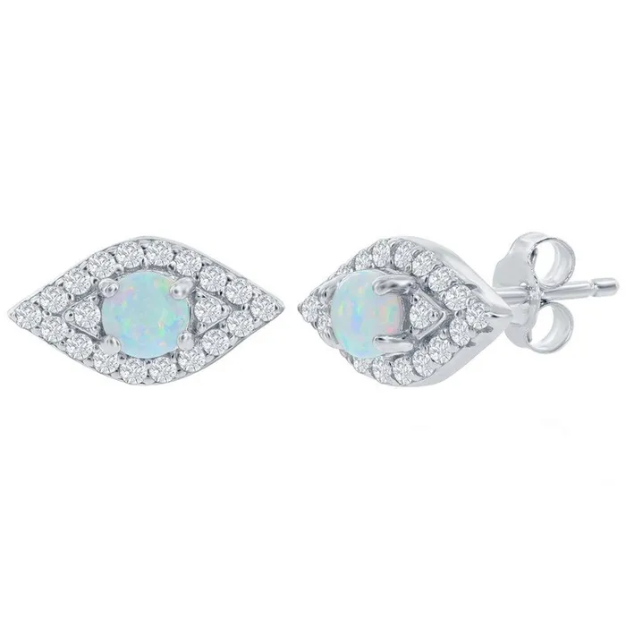 Earrings Classic Womens Earrings Sterling Silver White Opal and CZ Evil Eye Stud D8347 Earrings Classic Womens Earrings Sterling Silver White Opal and CZ Evil Eye Stud D8347