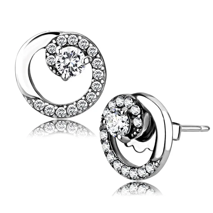 Earrings DA207 High polished no plating Stainless Steel Earrings with AAA Grade CZ in Clear Alamode