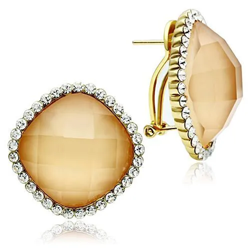 Earrings GL345 IP GoldIon Plating Brass Earrings with Synthetic Synthetic Stone in Orange Alamode