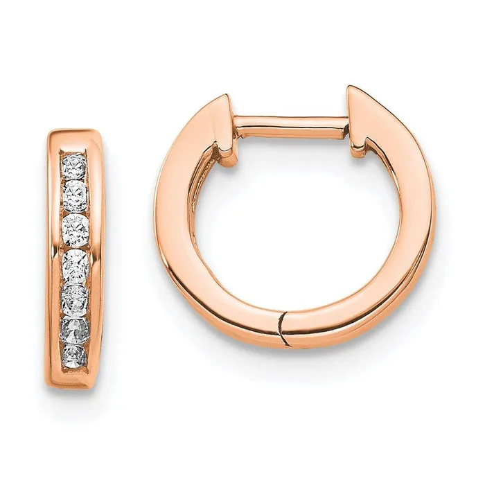 Earrings Jewelry 14k Rose Gold Polished Diamond Post Hoop Earrings