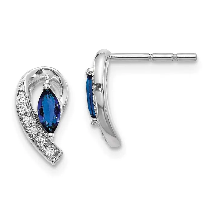 Earrings Jewelry 14K White Gold Diamond Sapphire Post Earrings