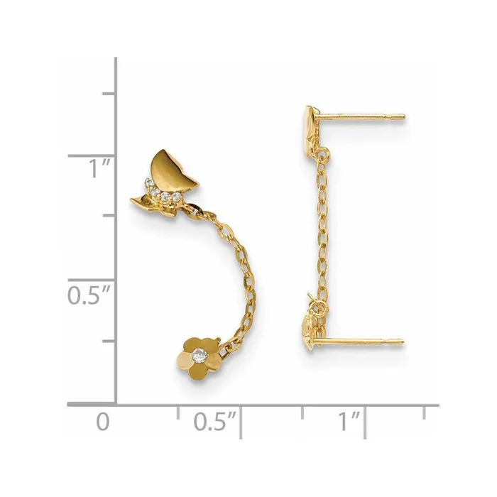 Earrings Jewelry Madi K Kids 14k CZ Double Post wChain Butterfly Flower Earring Earrings Jewelry Madi K Kids 14k CZ Double Post wChain Butterfly Flower Earring