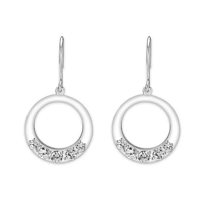 Earrings LO5S126 Sterling Silver Earrings With CZ Clear In High Polished No Plated Alamode Earrings LO5S126 Sterling Silver Earrings With CZ Clear In High Polished No Plated Alamode