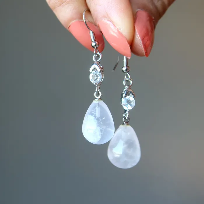 Earrings Satin Crystals Rose Quartz Earrings Drop of Love Luminous Pink Soul Stones
