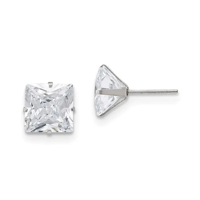 Earrings Stainless Steel Polished 10mm Square CZ Stud Post Earrings Chisel Earrings Stainless Steel Polished 10mm Square CZ Stud Post Earrings Chisel