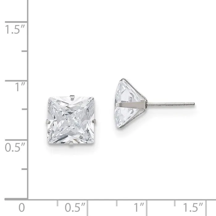 Earrings Stainless Steel Polished 10mm Square CZ Stud Post Earrings Chisel Earrings Stainless Steel Polished 10mm Square CZ Stud Post Earrings Chisel