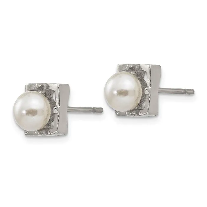 Earrings Stainless Steel Polished Simulated Pearl Square Post Earrings Chisel Earrings Stainless Steel Polished Simulated Pearl Square Post Earrings Chisel