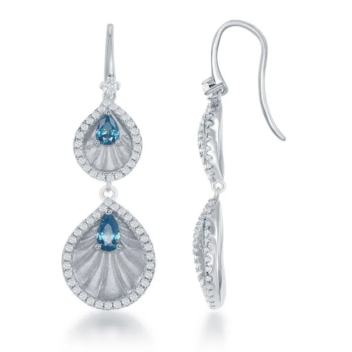 Earrings Sterling Silver Blue Double CZ Teardrop Earrings Classic