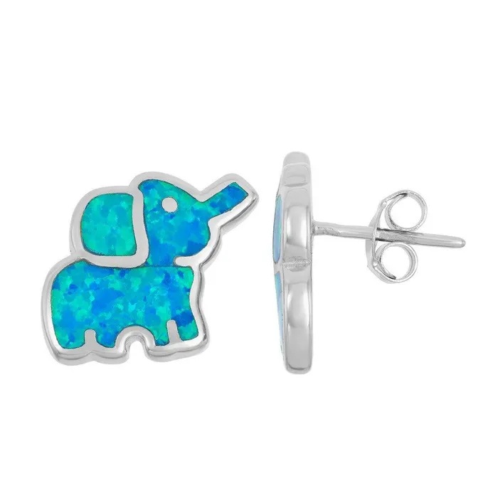 Earrings Sterling Silver Blue Inlay Elephant Stud Earrings Classic