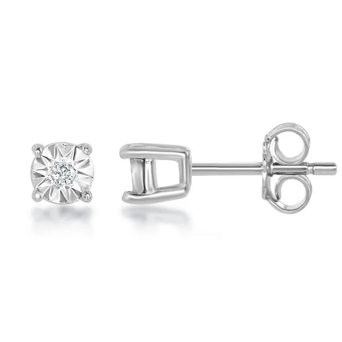 Earrings Sterling Silver Center Diamond 3mm Stud Earrings Classic