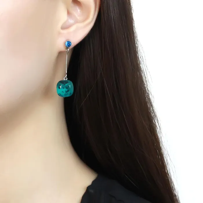 Earrings TK3646 High polished no plating Stainless Steel Earrings with Top Grade Crystal in Blue Zircon Alamode