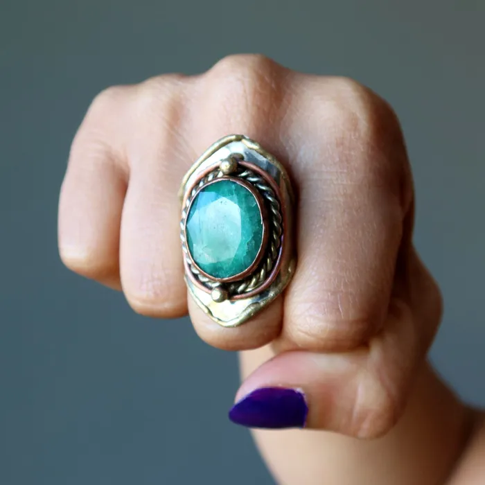 Emerald Ring Gold and Green is my Scene Abundance Gemstone Satin Crystals Rings