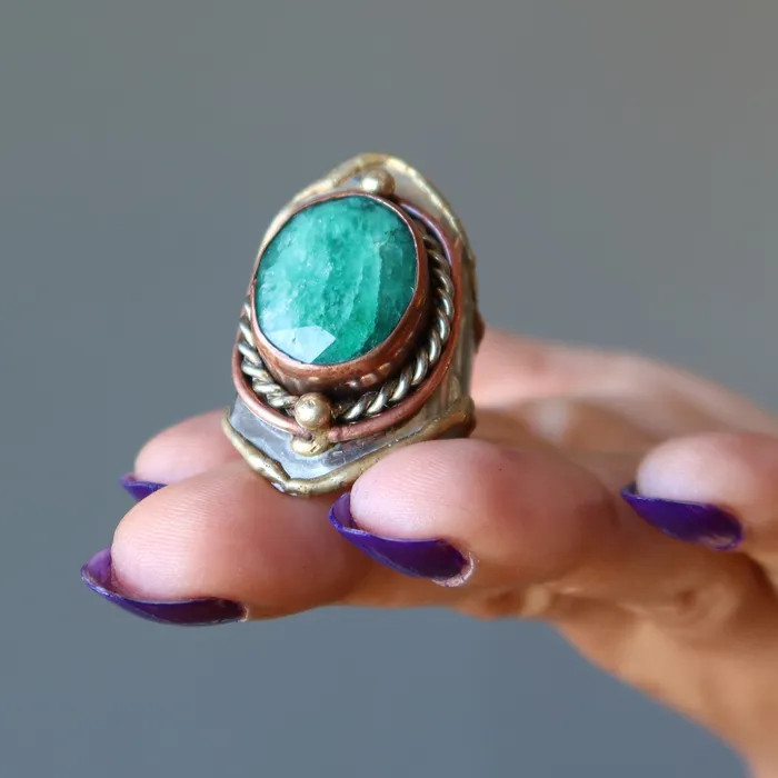 Emerald Ring Gold and Green is my Scene Abundance Gemstone Satin Crystals Rings