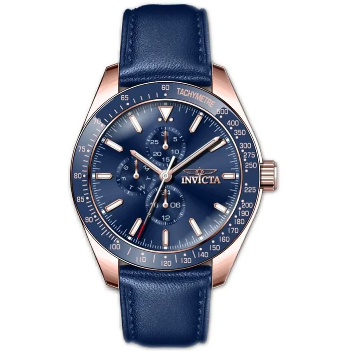 Invicta Mens Chrono Watch Aviator Rose Gold Tone Case Blue Leather Strap 38980 Invicta Watches Invicta Mens Chrono Watch Aviator Rose Gold Tone Case Blue Leather Strap 38980 Invicta Watches
