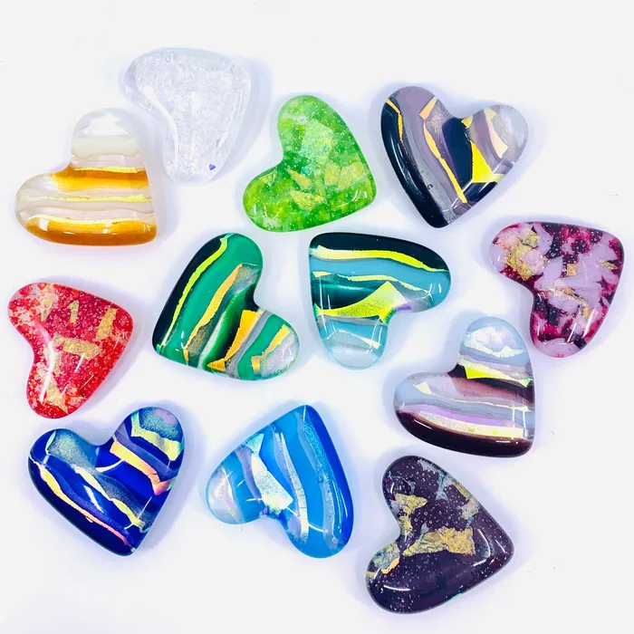 Jean Fused Glass Birthstone Pocket Heart Peridot Necklaces
