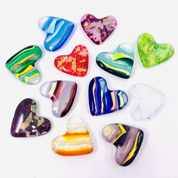 Jean Fused Glass Birthstone Pocket Heart Peridot Necklaces