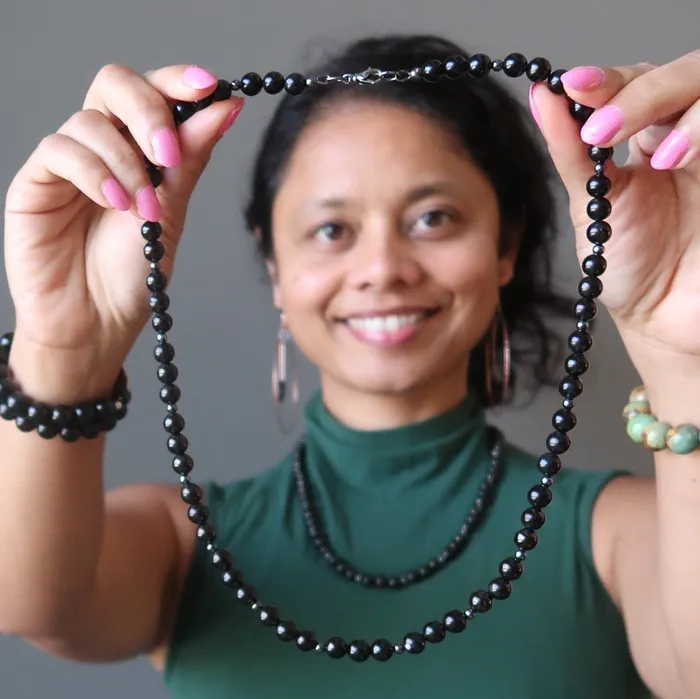 Jet Necklace Black Protection Warrior Azabache Stones Satin Crystals Necklaces