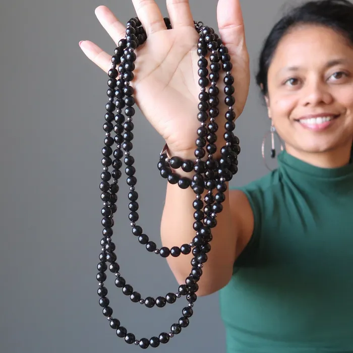 Jet Necklace Black Protection Warrior Azabache Stones Satin Crystals Necklaces