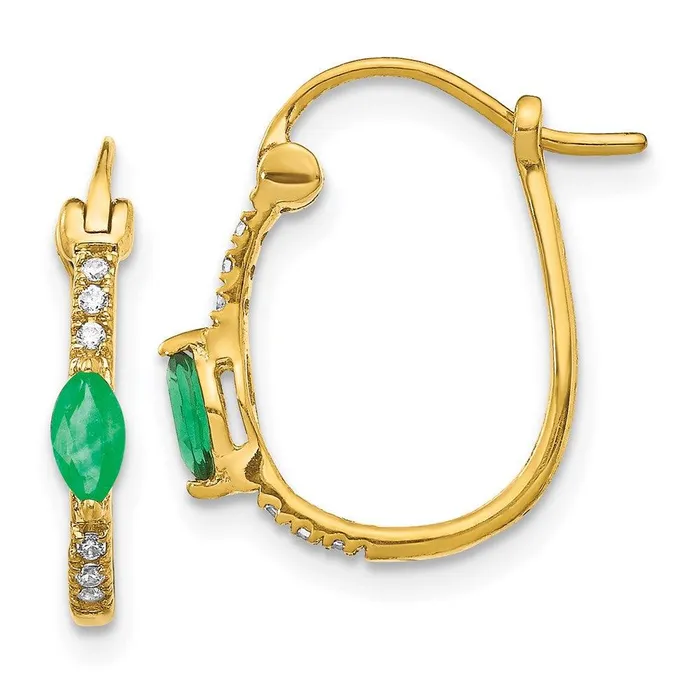 Jewelry 14k 120ct Diamond Emerald Hinged Hoop Earrings Earrings