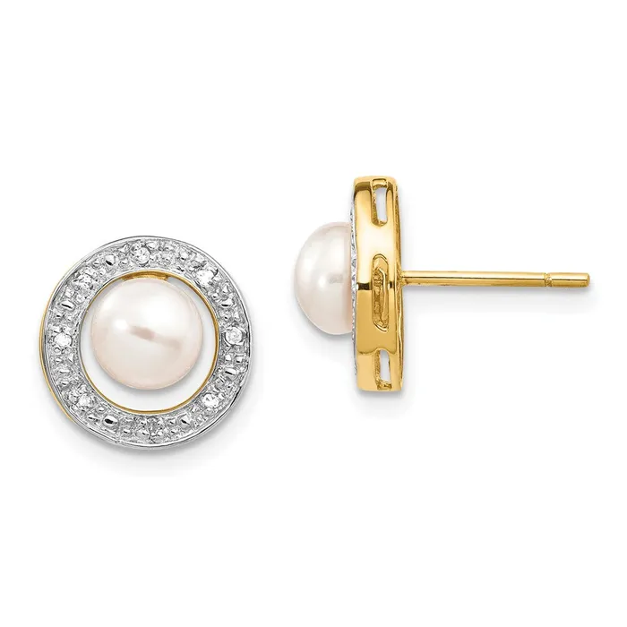 Jewelry 14k Rhodium 56mm Button FW Cultured Pearl 05ct Diamond Post Earrings Earrings Jewelry 14k Rhodium 56mm Button FW Cultured Pearl 05ct Diamond Post Earrings Earrings