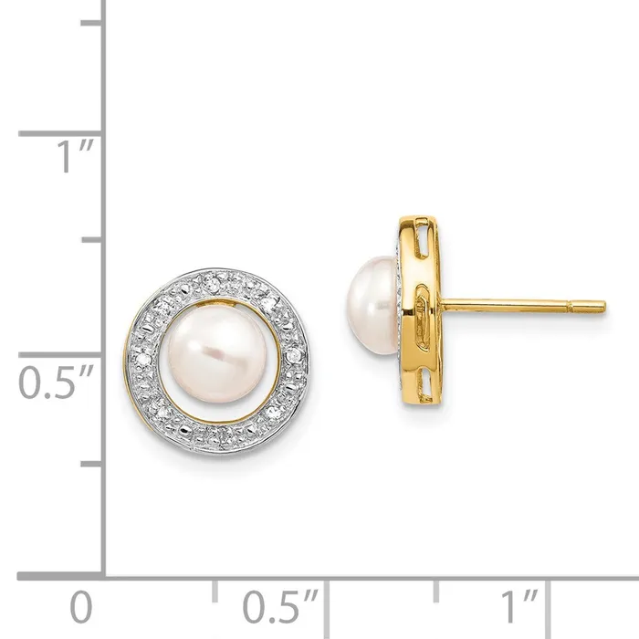 Jewelry 14k Rhodium 56mm Button FW Cultured Pearl 05ct Diamond Post Earrings Earrings Jewelry 14k Rhodium 56mm Button FW Cultured Pearl 05ct Diamond Post Earrings Earrings