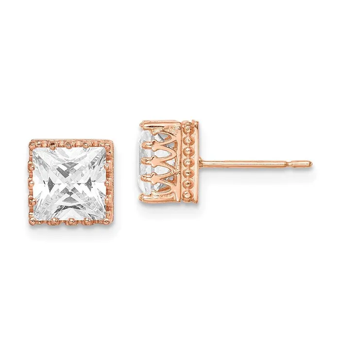 Jewelry Earrings 10k Tiara Collection 7mm Rose Gold Polished Square CZ Earrings Jewelry Earrings 10k Tiara Collection 7mm Rose Gold Polished Square CZ Earrings