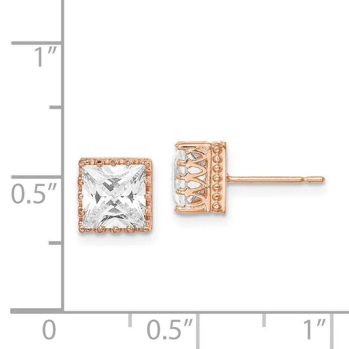 Jewelry Earrings 10k Tiara Collection 7mm Rose Gold Polished Square CZ Earrings Jewelry Earrings 10k Tiara Collection 7mm Rose Gold Polished Square CZ Earrings