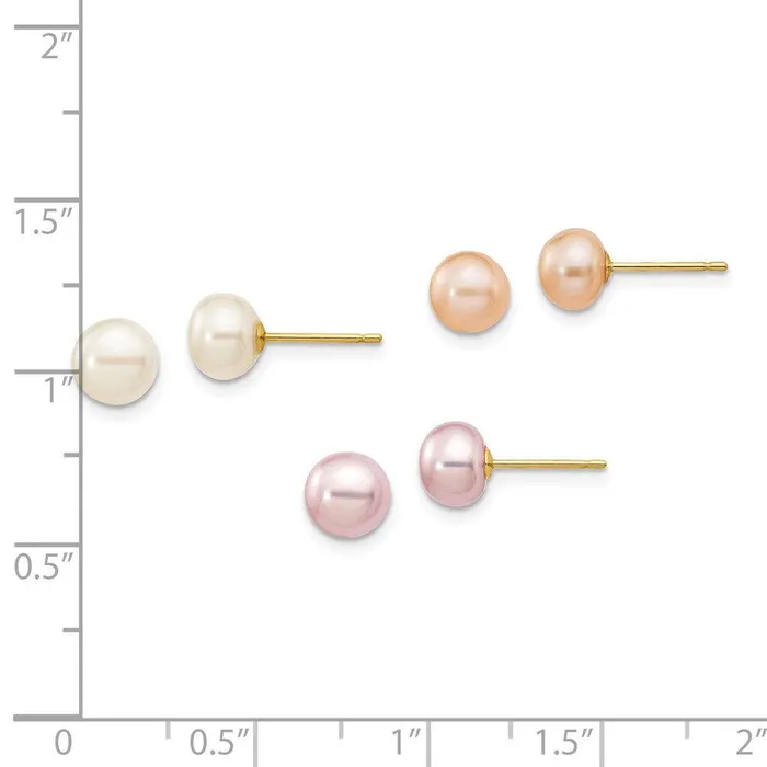Jewelry Earrings 14k 67mm Button Freshwater Cultured Pearl Boxed 3 pair Post Earrings Set Jewelry Earrings 14k 67mm Button Freshwater Cultured Pearl Boxed 3 pair Post Earrings Set