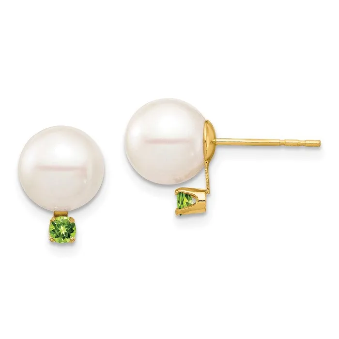 Jewelry Earrings 14K 885mm White Round Freshwater Cultured Pearl Peridot Post Earrings Jewelry Earrings 14K 885mm White Round Freshwater Cultured Pearl Peridot Post Earrings