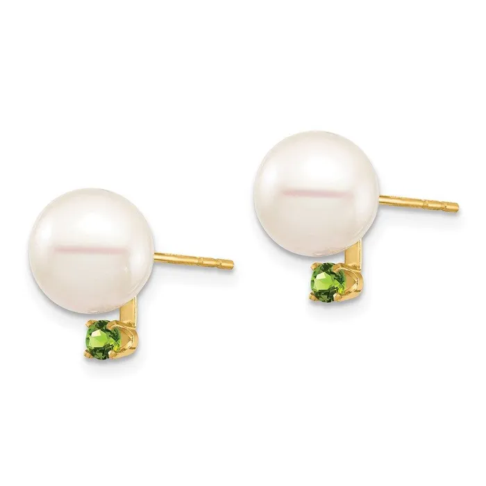 Jewelry Earrings 14K 885mm White Round Freshwater Cultured Pearl Peridot Post Earrings Jewelry Earrings 14K 885mm White Round Freshwater Cultured Pearl Peridot Post Earrings