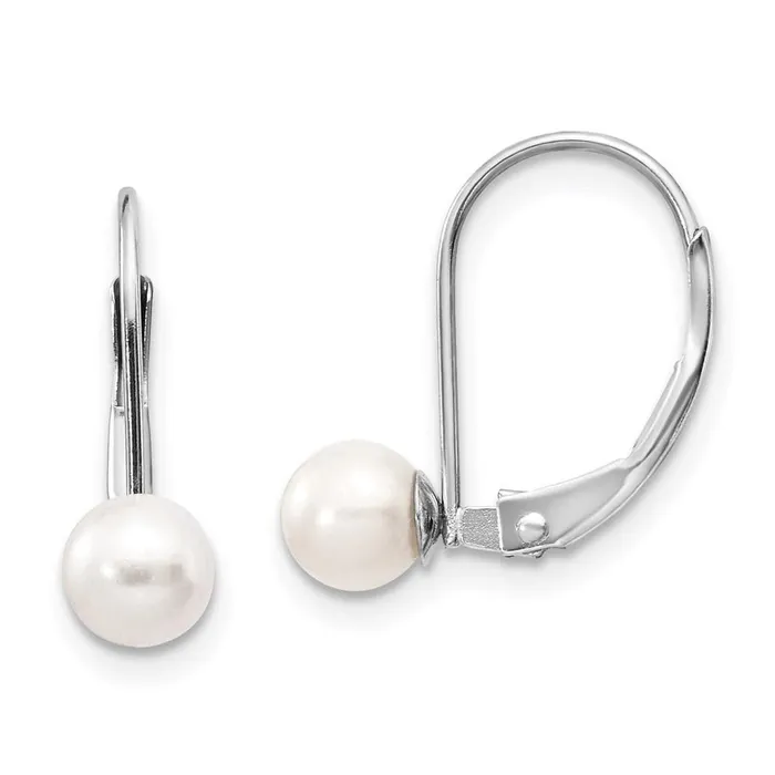 Jewelry Earrings 14k White Gold 555mm Pearl Leverback Earring Mounting
